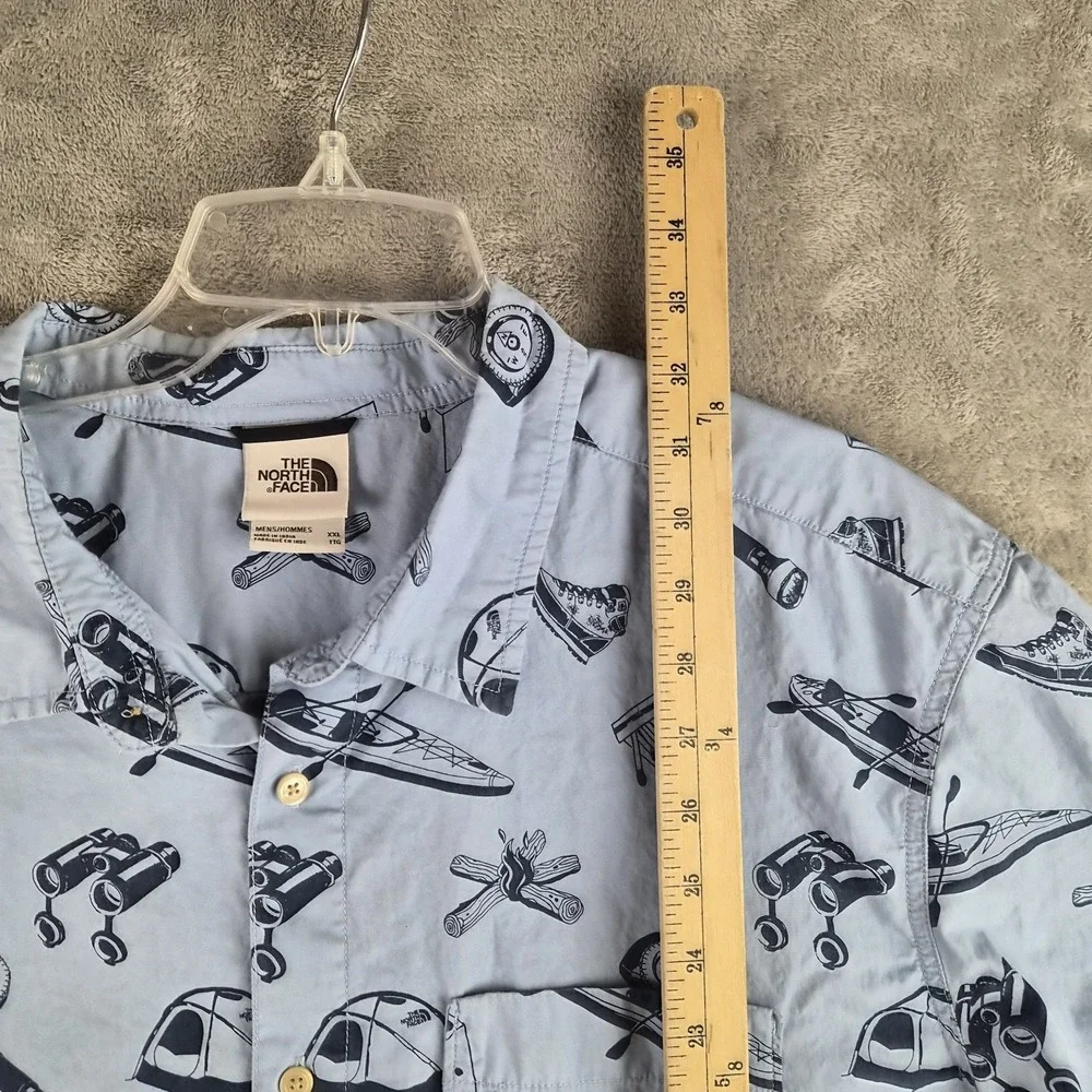 The North Face Campsite Shirt Mens XXL Blue Short Sleeve Outdoor Activity Print